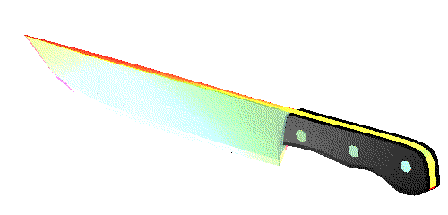 a 3d, rotating, iridescent kitchen knife
