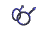 skinny blue 3d interlocked mars symbols, rotating