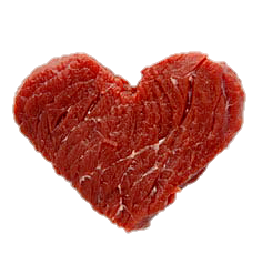 another piece of meat in a heart shape