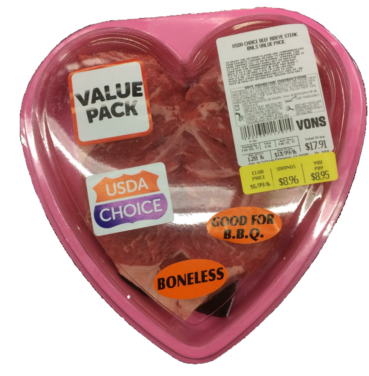 a heart-shaped slab of meat in a store container